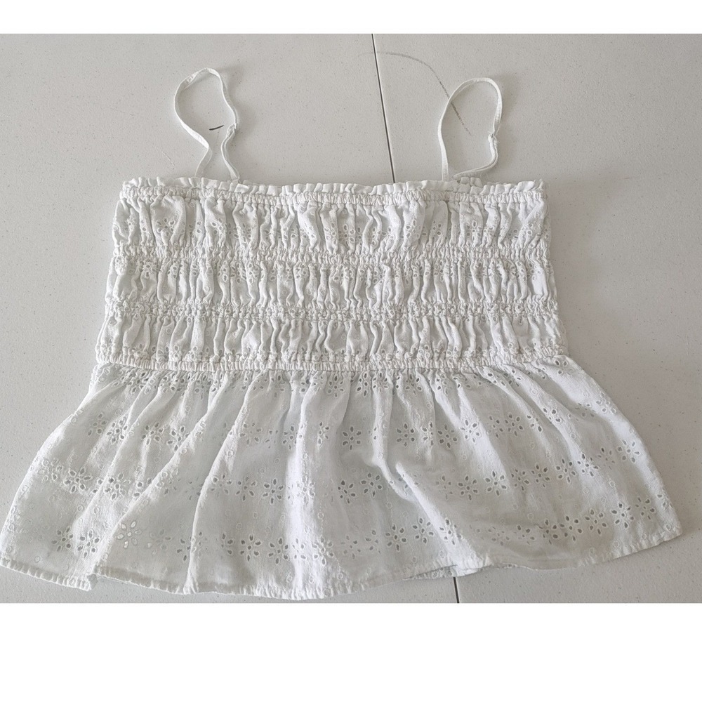 American Eagle Eyelet Smocked‎ Camisole Top Size XL White Used Cottagecore Boho